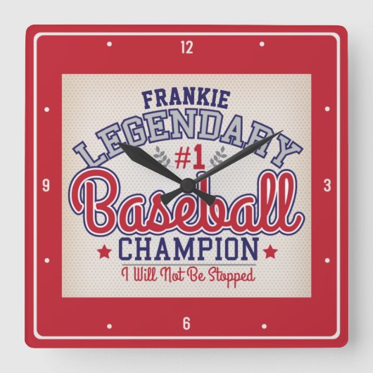 Custom NAME Baseball Player Sportteam Champion Vierkante Klok (Voorkant)