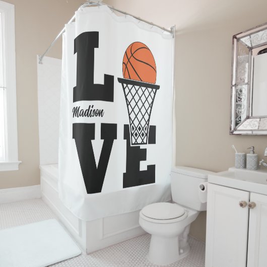 Custom Name Basketball Love Douchegordijn (In situ)