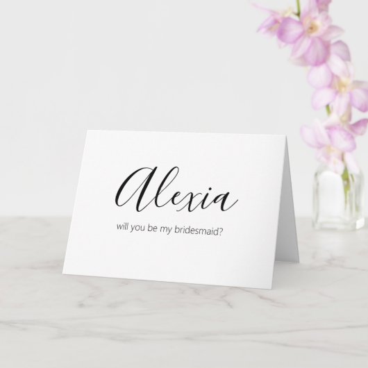 Custom Name Be My Bridesmaid Minimalist Kaart (Orchidee)
