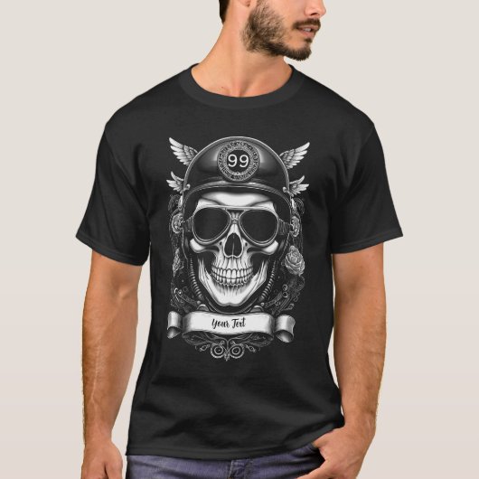 Custom Name Biker Skull Retro Motorcycle T-Shirt (Voorkant)