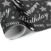 Custom Name Birthday Modern Script Stars  Cadeaupapier (Rol Hoek)