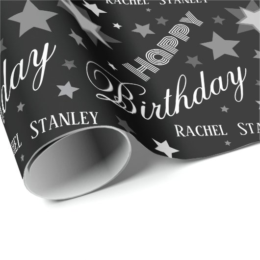 Custom Name Birthday Modern Script Stars Cadeaupapier (Rol Hoek)