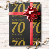 Custom Name Black And Gold Text 70th Birthday   Cadeaupapier