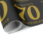 Custom Name Black And Gold Text 70th Birthday   Cadeaupapier (Rol Hoek)