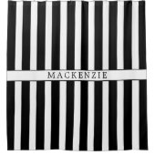 Custom Name Black and White Vertical Striped Douchegordijn (Voorkant)