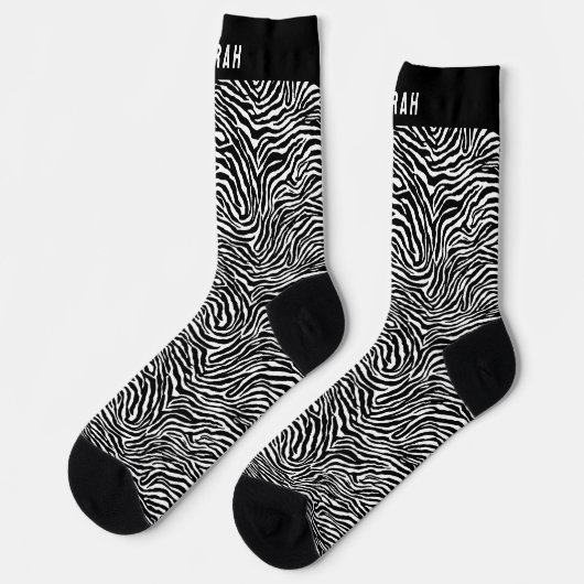 Custom Name Black and White Zebra Stripe Socks Sokken (Links)