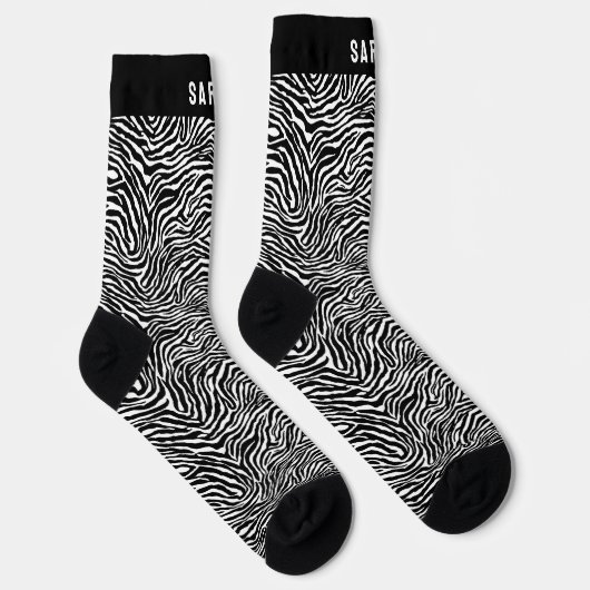 Custom Name Black and White Zebra Stripe Socks Sokken (Rechts)