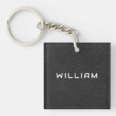 Custom Name Black Leather Finish Texture Sleutelhanger (voorkant)
