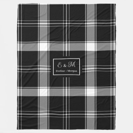 Custom Name Black White Buffalo Plaid Men's Gift Fleece Deken (Voorkant)
