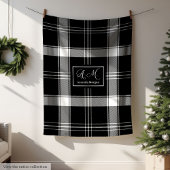 Custom Name Black White Buffalo Plaid Men's Gift Fleece Deken