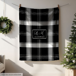 Custom Name Black White Buffalo Plaid Men's Gift Fleece Deken