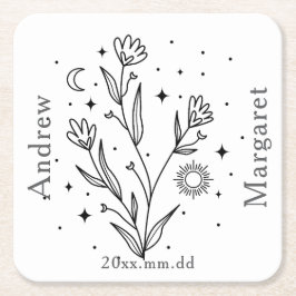 Custom Name Black & White Floral  Kartonnen Onderzetters