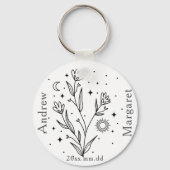 Custom Name Black & White Floral Keychain Gift (Voorkant)