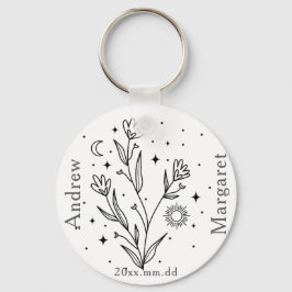Custom Name Black & White Floral Keychain Gift