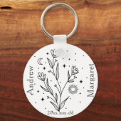 Custom Name Black & White Floral Keychain Gift (Voorkant)