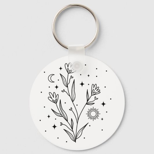 Custom Name Black & White Floral Keychain Gift (Achterkant)