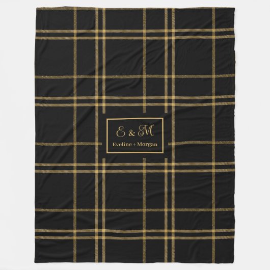 Custom Name Blanket Luxe Black Gold Anniversary Fleece Deken (Voorkant)