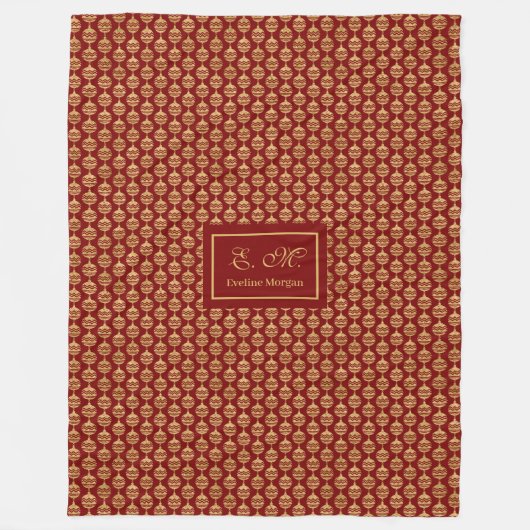 Custom Name Blanket Red Gold Christmas Baubles Fleece Deken (Voorkant)