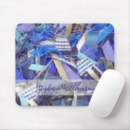 Custom Name Blue Abstract Maximalist Stripes  Muismat