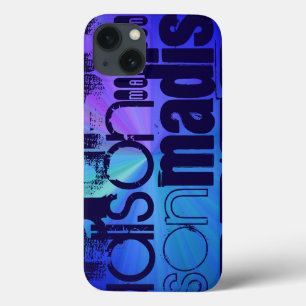 Custom Name, Blue & Abstract Purple, Green, Blue iPhone 13 Hoesje