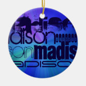 Custom Name, Blue & Abstract Purple, Green, Blue Keramisch Ornament (Voorkant)