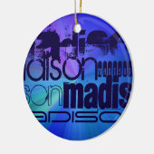 Custom Name, Blue & Abstract Purple, Green, Blue Keramisch Ornament (Links)