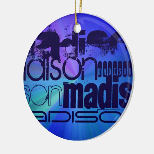 Custom Name, Blue & Abstract Purple, Green, Blue Keramisch Ornament (Links)
