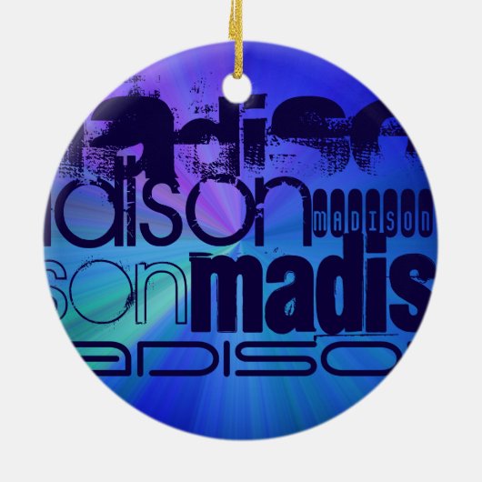 Custom Name, Blue & Abstract Purple, Green, Blue Keramisch Ornament (Achterkant)