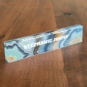 Custom Name Blue Agate Turquoise Gold Monogram Naambordje (Zijkant)