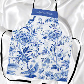 Custom Name Blue Chinoiserie Floral Kitchen Apron Schort