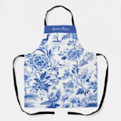 Custom Name Blue Chinoiserie Floral Kitchen Apron Schort (Voorkant)