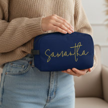 Custom Name Blue Cosmetic Bag for Bridesmaid & Mom