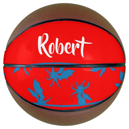 Custom name blue dragons on red basketbal (Voorkant)