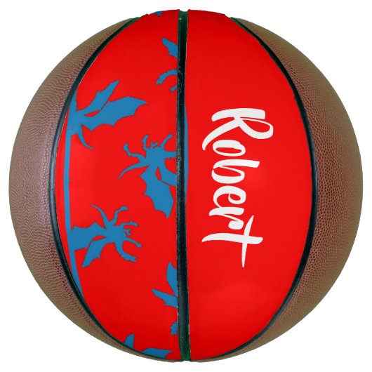 Custom name blue dragons on red basketbal (Verticaal)