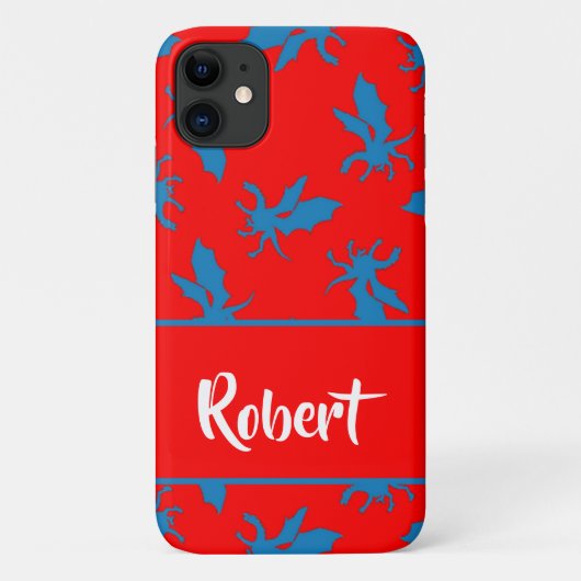 Custom name blue dragons on red Case-Mate iPhone case (Achterkant)