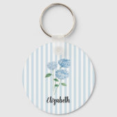 Custom Name Blue Hydrangea Painting Stripe Sleutelhanger (Voorkant)