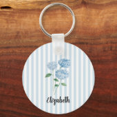 Custom Name Blue Hydrangea Painting Stripe Sleutelhanger (Voorkant)