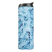 Custom Name | Blue Mosaic Petals Thermal Tumbler Thermosbeker (Gedraaid links)