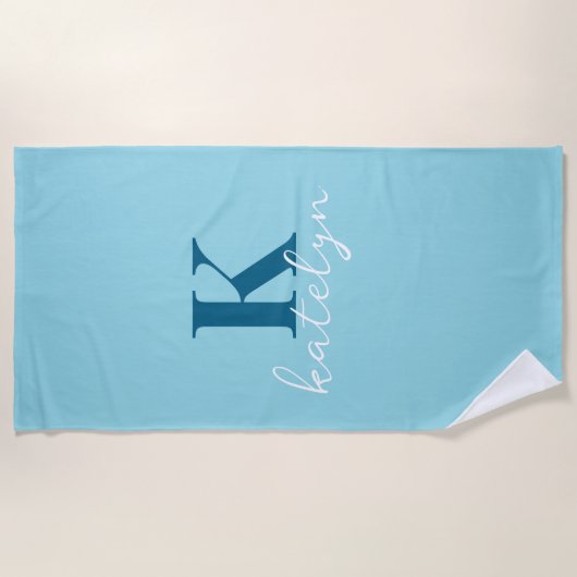 Custom Name Blue White Minimal Beach Towel Strandlaken (Voorkant)