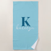 Custom Name Blue White Minimal Beach Towel Strandlaken (Voorkant)