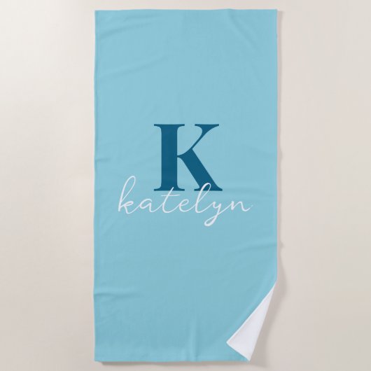 Custom Name Blue White Minimal Beach Towel Strandlaken (Voorkant)