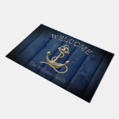 Custom Name Blue Wood Anchor Nautical Beach House  Deurmat (Schuin)