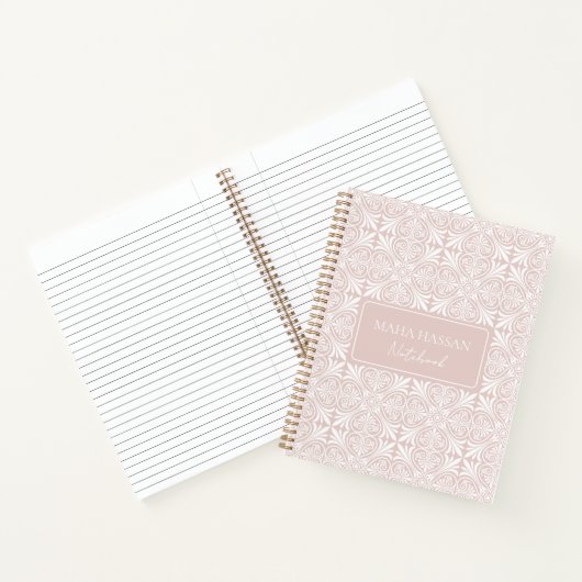 Custom Name Blush Rose Vector Pattern Journal Notitieboek (Binnen)