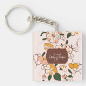 Custom Name Bohemian Peach Floral Script Name Sleutelhanger (Voorkant)
