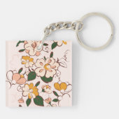 Custom Name Bohemian Peach Floral Script Name Sleutelhanger (Achterkant)