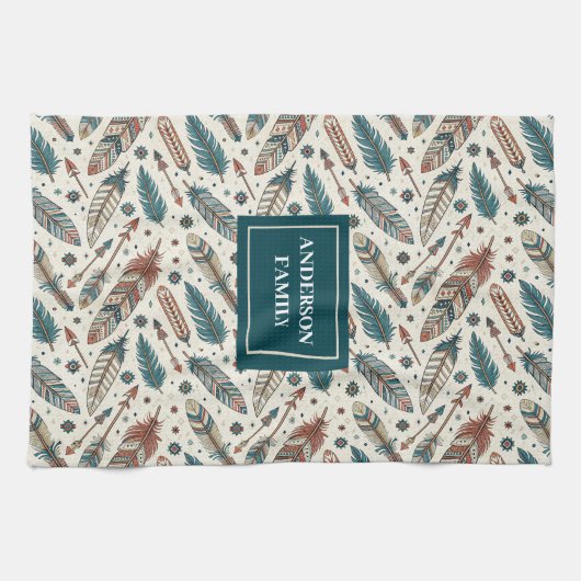 Custom Name Boho Towel Pastel Native Kitchen Set Theedoek (Horizontaal)