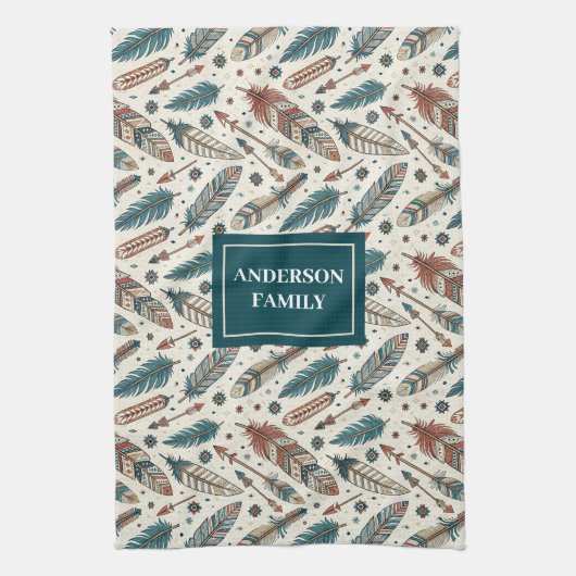 Custom Name Boho Towel Pastel Native Kitchen Set Theedoek (Verticaal)