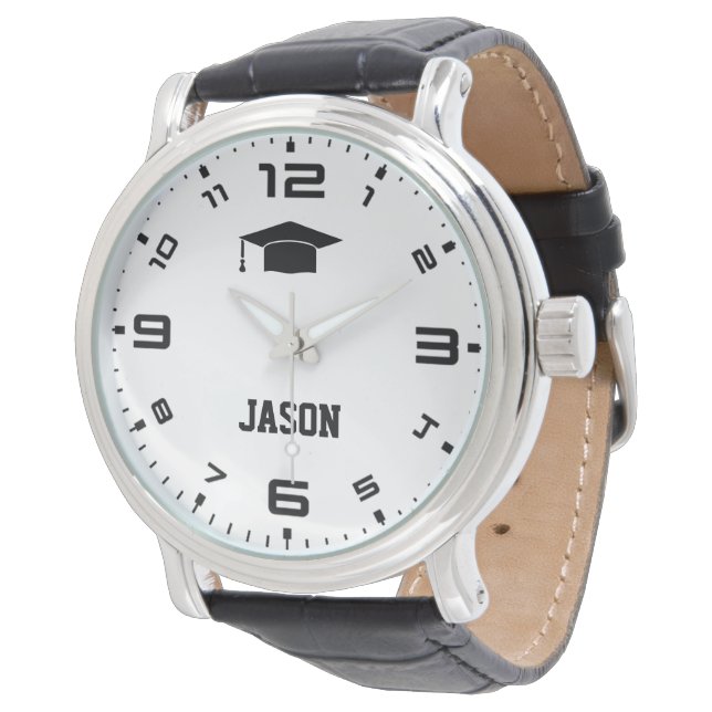 Custom Name Bold Numbers Graduation Gift Watch Horloge (Gekanteld)