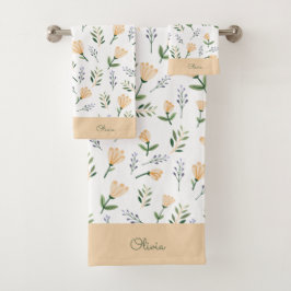 Custom Name Botanical Scandinavian Bad Handdoek