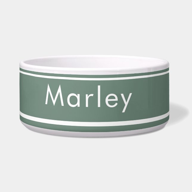 Custom Name Bowl voor Honden - Sage Green Voerbakje (Voorkant)